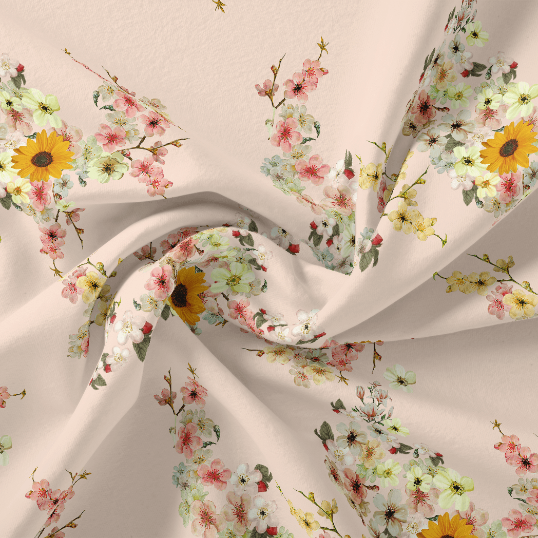 Decorative Multicolour Sunflower Digital Printed Fabric - Pure Georgette - FAB VOGUE Studio®