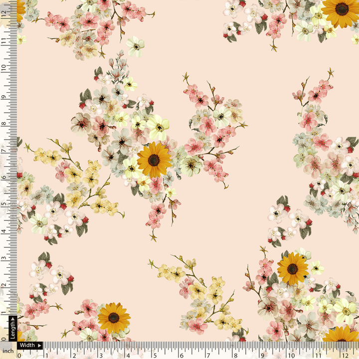 Decorative Multicolour Sunflower Digital Printed Fabric - Pure Georgette - FAB VOGUE Studio®