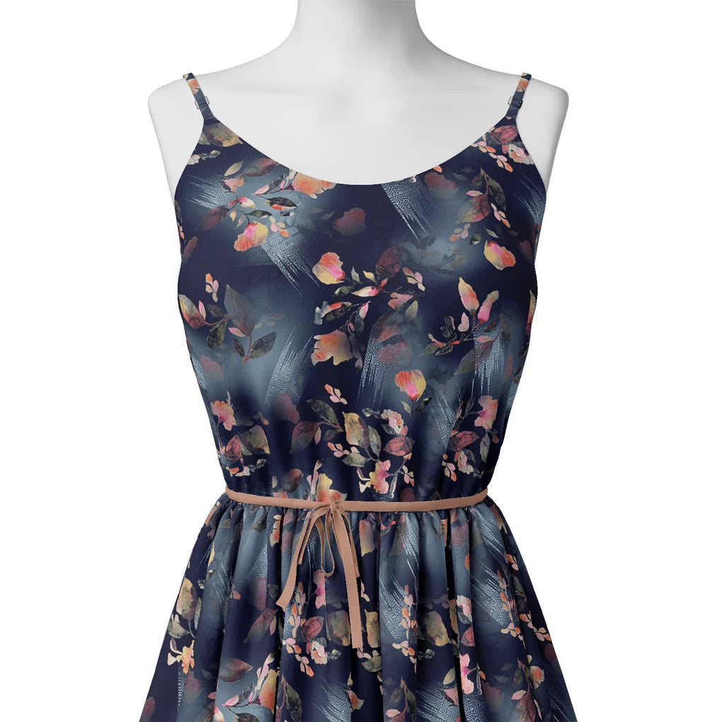 Little Leaves Petals With Blue background Digital Printed Fabric - Pure Georgette – pg 0 ta07145p6 110 little leaves petals with blue background digital printed fabric pure georgette 2