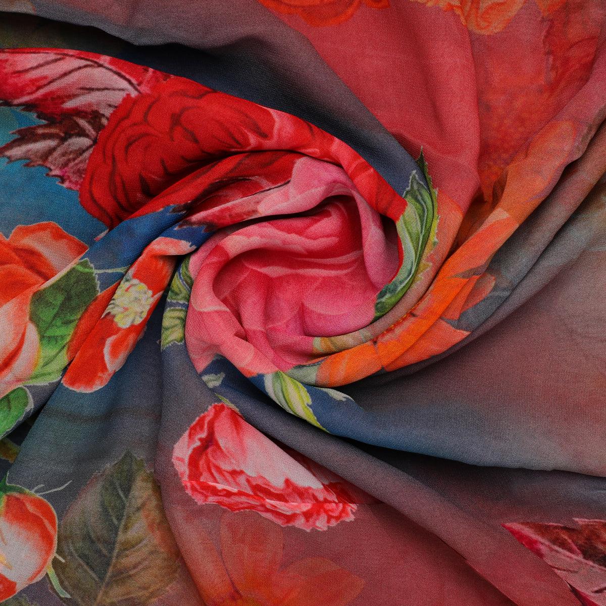 Huge Realistic Flowers Digital Printed Fabric - Pure Georgette - FAB VOGUE Studio®