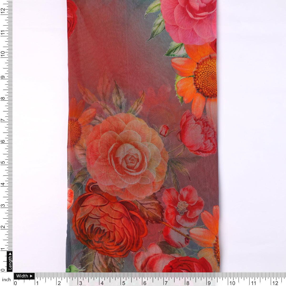 Huge Realistic Flowers Digital Printed Fabric - Pure Georgette - FAB VOGUE Studio®