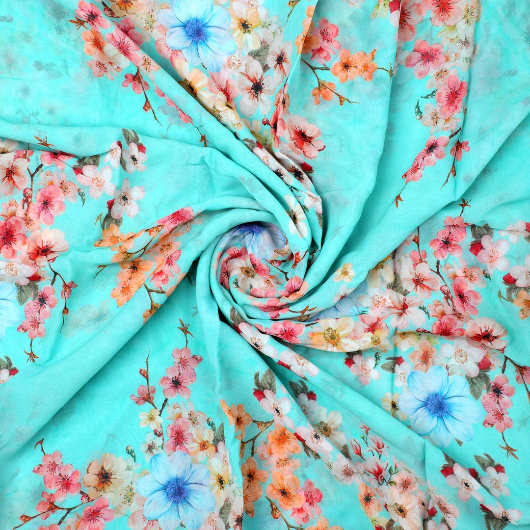 Lovely Geranium Flower Digital Printed Fabric - Pure Georgette - FAB VOGUE Studio®