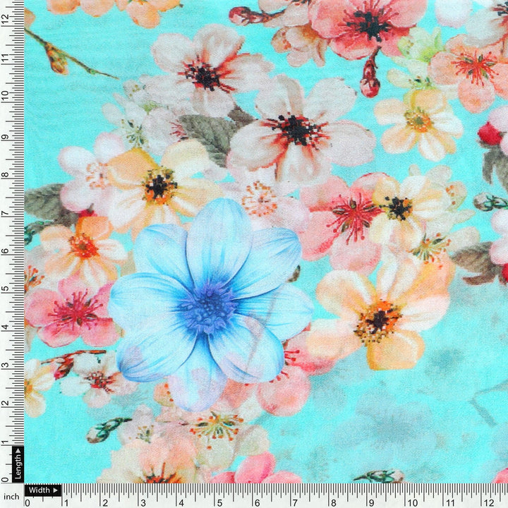 Lovely Geranium Flower Digital Printed Fabric - Pure Georgette - FAB VOGUE Studio®