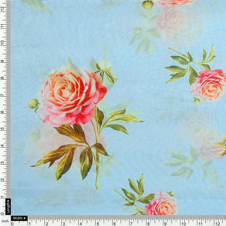 Skyblue Flower Pure Georgette Printed Fabric - FAB VOGUE Studio®