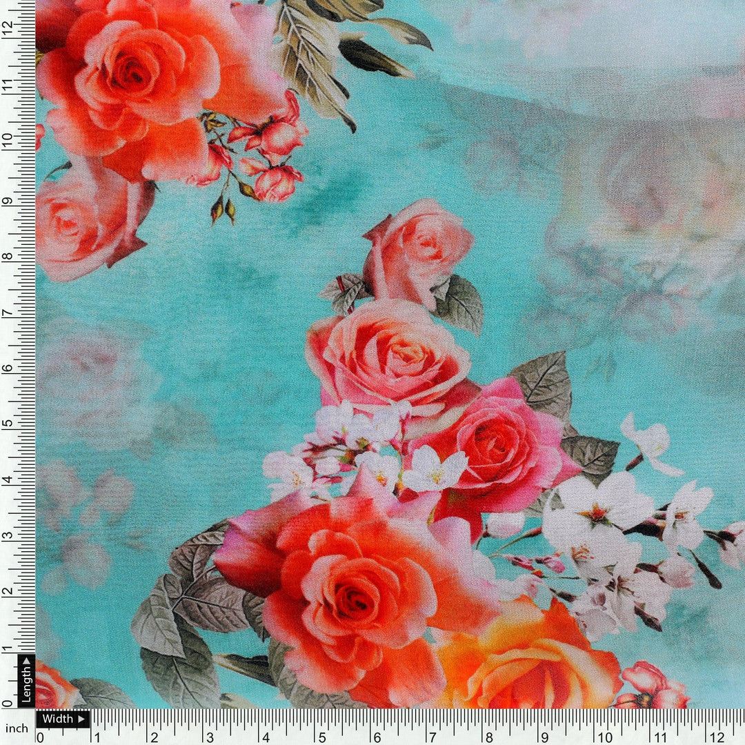 Beautiful Wite Orchid Flower Digital Printed Fabric - Pure Georgette - FAB VOGUE Studio®