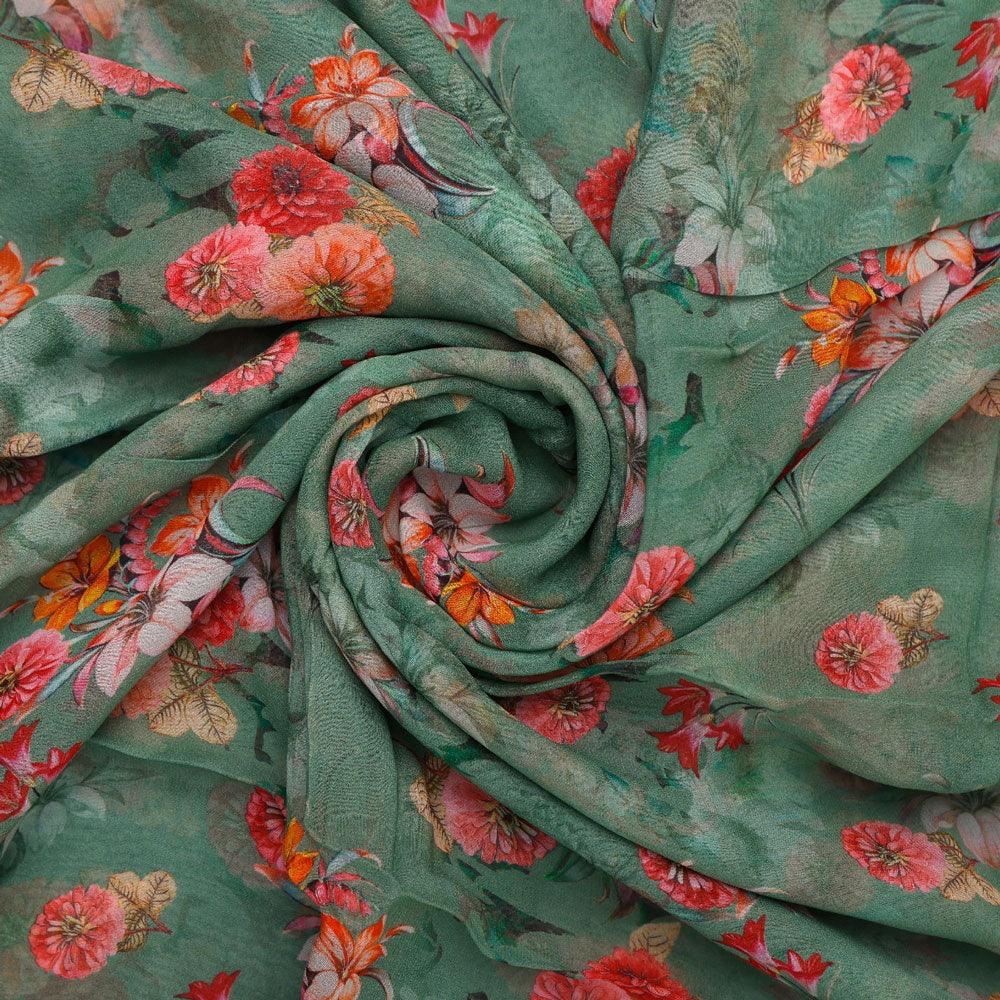 Lovely Chrysanthemum With Multi Flower Printed Fabric - Pure Georgette - FAB VOGUE Studio®