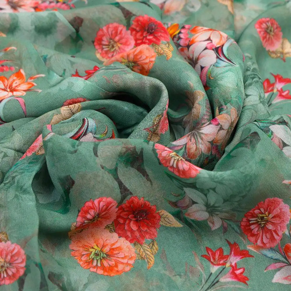 Lovely Chrysanthemum With Multi Flower Printed Fabric - Pure Georgette – pg 0 ta07392p1 110 lovely chrysanthemum with multi flower printed fabric pure georgette 3