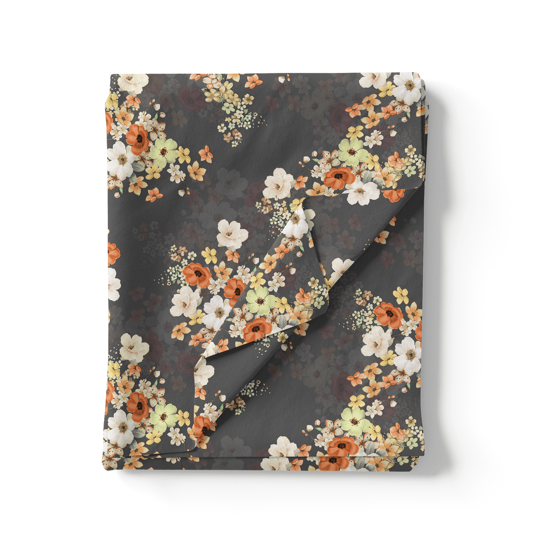 Multicolour Orchid Flower With Grey Background Digital Printed Fabric - Pure Georgette - FAB VOGUE Studio®