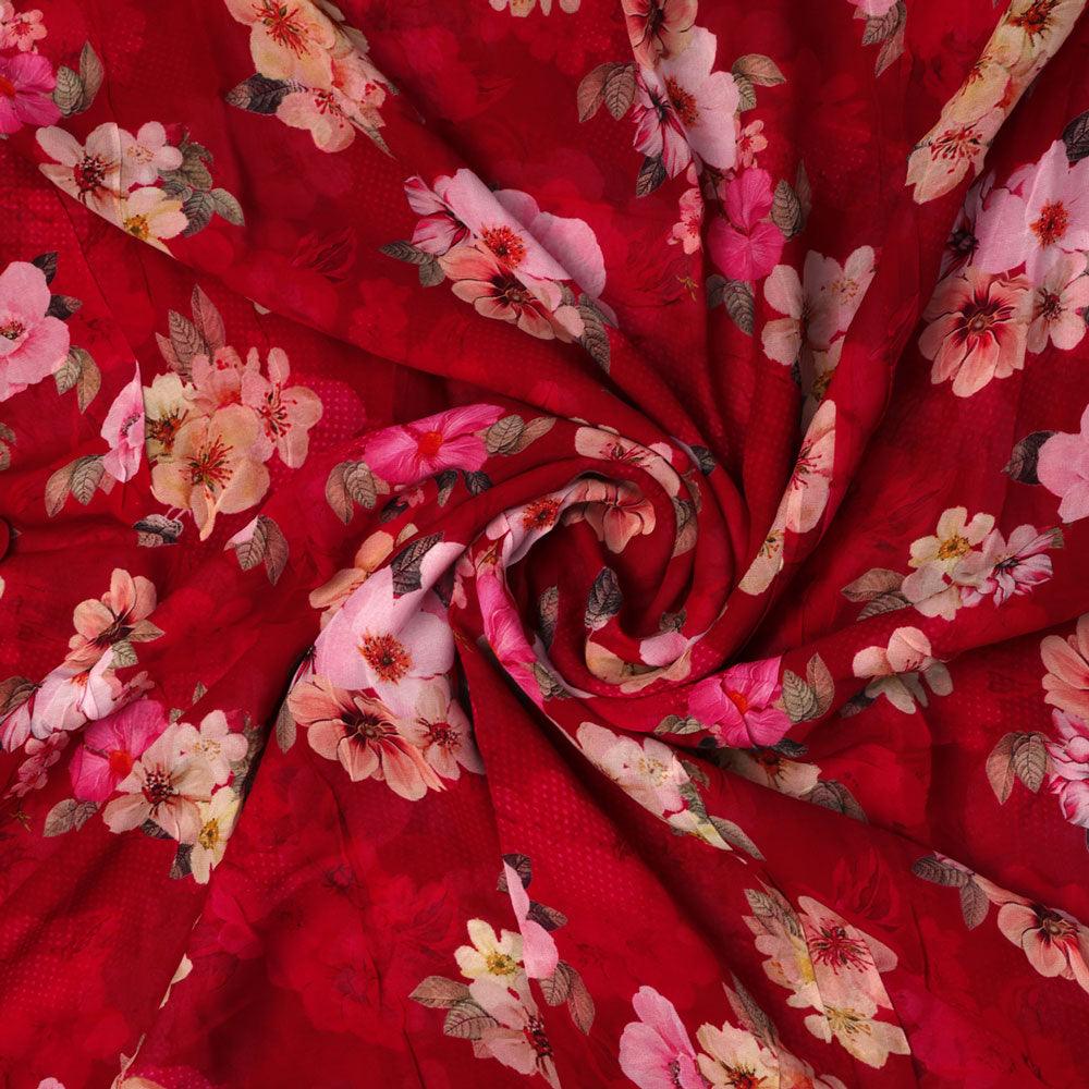 Big Narcissus Multi Colour Flower Digital Printed Fabric - Pure Georgette - FAB VOGUE Studio®