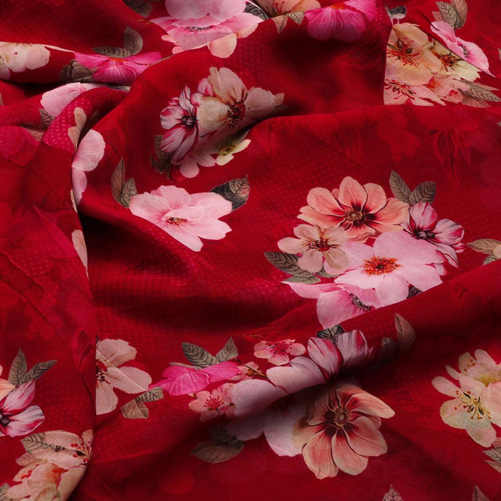 Big Narcissus Multi Colour Flower Digital Printed Fabric - Pure Georgette - FAB VOGUE Studio®