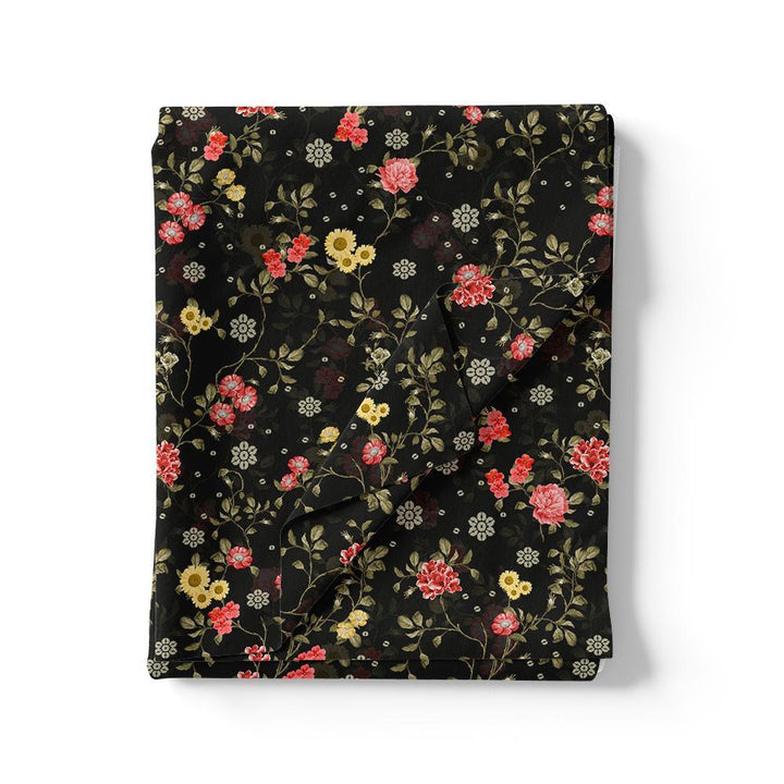 Beautiful Calico Flower With Branch Digital Printed Fabric - Pure Georgette - FAB VOGUE Studio®