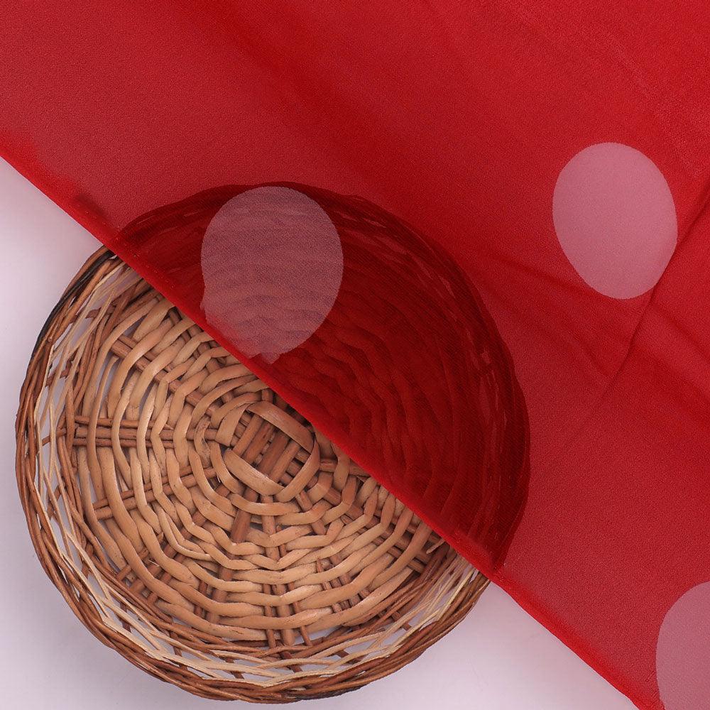 Huge Red Polka Dot Digital Printed Fabric - Pure Georgette - FAB VOGUE Studio®