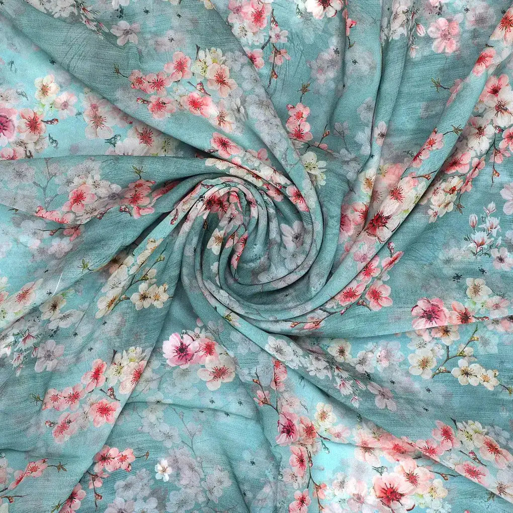Periwinkle Floral Spring Flower Digital Printed Fabric - Pure Georgette – pg 0 ta07570p4 110 periwinkle floral spring flower digital printed fabric pure georgette 1