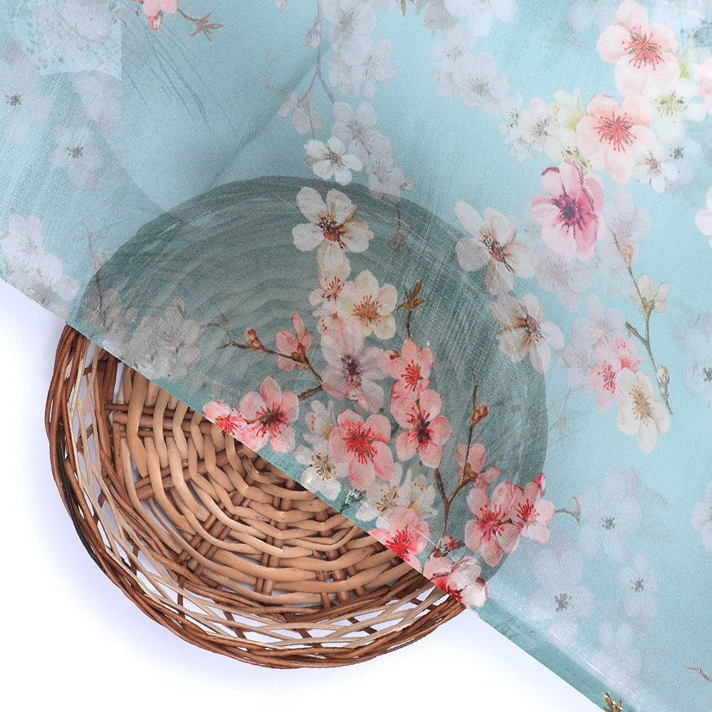 Periwinkle Floral Spring Flower Digital Printed Fabric - Pure Georgette - FAB VOGUE Studio®