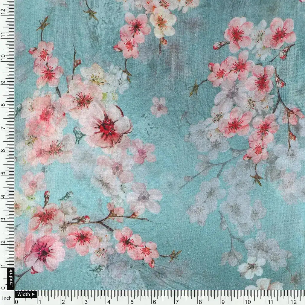 Periwinkle Floral Spring Flower Digital Printed Fabric - Pure Georgette – pg 0 ta07570p4 110 periwinkle floral spring flower digital printed fabric pure georgette 4