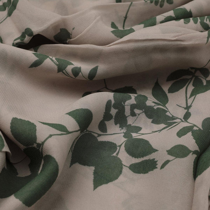 Olive Stalk And Leaves Digital Printed Fabric - Pure Georgette - FAB VOGUE Studio®