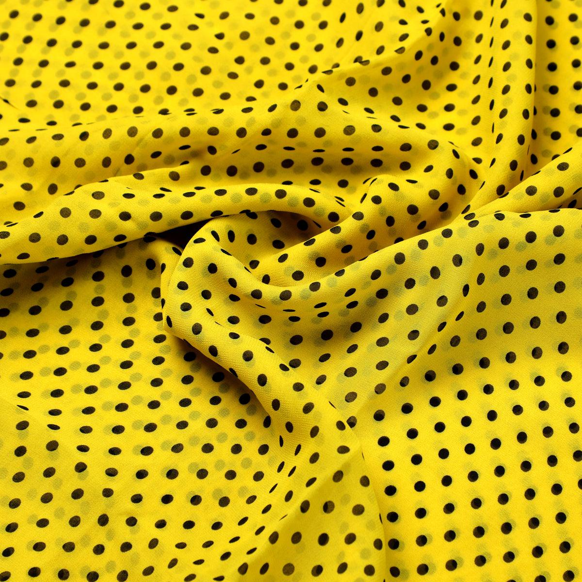 Yellow Polka Dot Digital Printed Fabric - Pure Georgette - FAB VOGUE Studio®