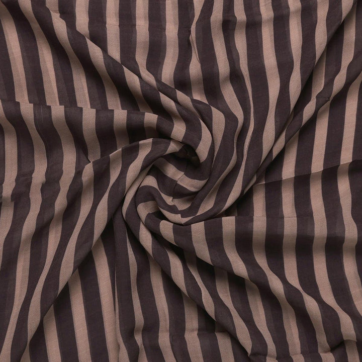 Brown Stripes Digital Printed Fabric - Pure Georgette - FAB VOGUE Studio®
