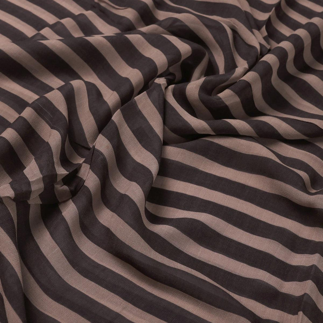 Brown Stripes Digital Printed Fabric - Pure Georgette - FAB VOGUE Studio®