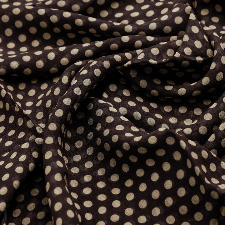 Brown Polka Dot Digital Printed Fabric - Pure Georgette - FAB VOGUE Studio®