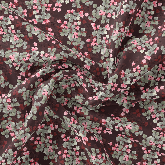 Beautiful Pink With Grey Leaves Digital Printed Fabric - Pure Georgette - FAB VOGUE Studio®