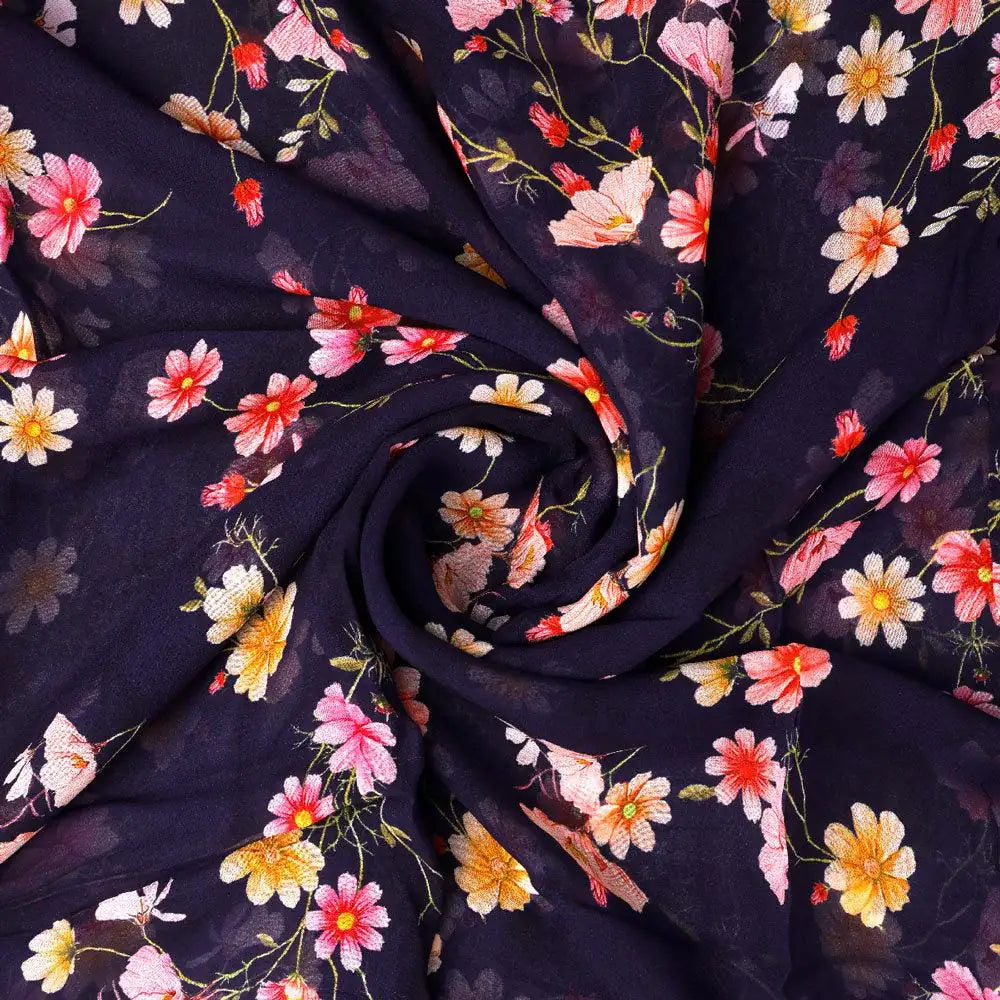 Tiny Colorfull Orchids Floral With Blue Background Digital Printed Fabric - Pure Georgette – pg 0 ta07814p1 110 tiny colorfull orchids floral with blue background digital printed fabric pure georgette 1