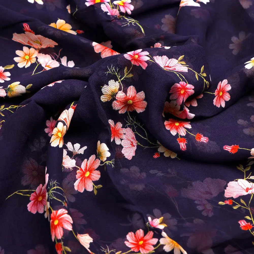 Tiny Colorfull Orchids Floral With Blue Background Digital Printed Fabric - Pure Georgette – pg 0 ta07814p1 110 tiny colorfull orchids floral with blue background digital printed fabric pure georgette 3