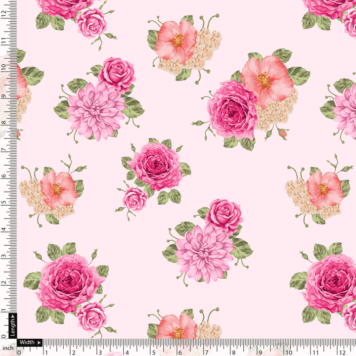 Simple And Beautiful Roses With Pink Lotus Digital Printed Fabric - Pure Georgette - FAB VOGUE Studio®