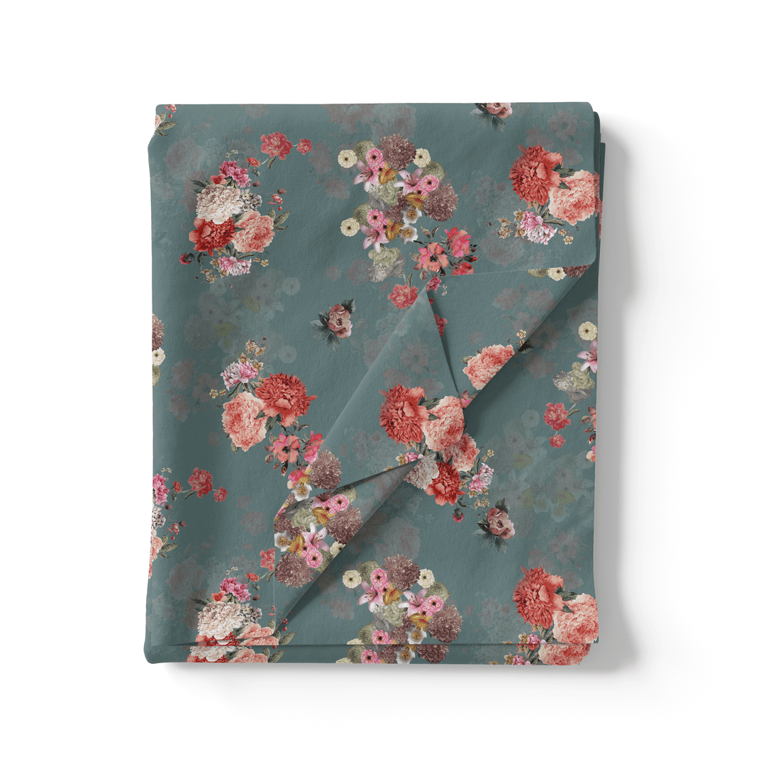 Colorful Roses With Multicolor Branch Digital Printed Fabric - Pure Georgette - FAB VOGUE Studio®