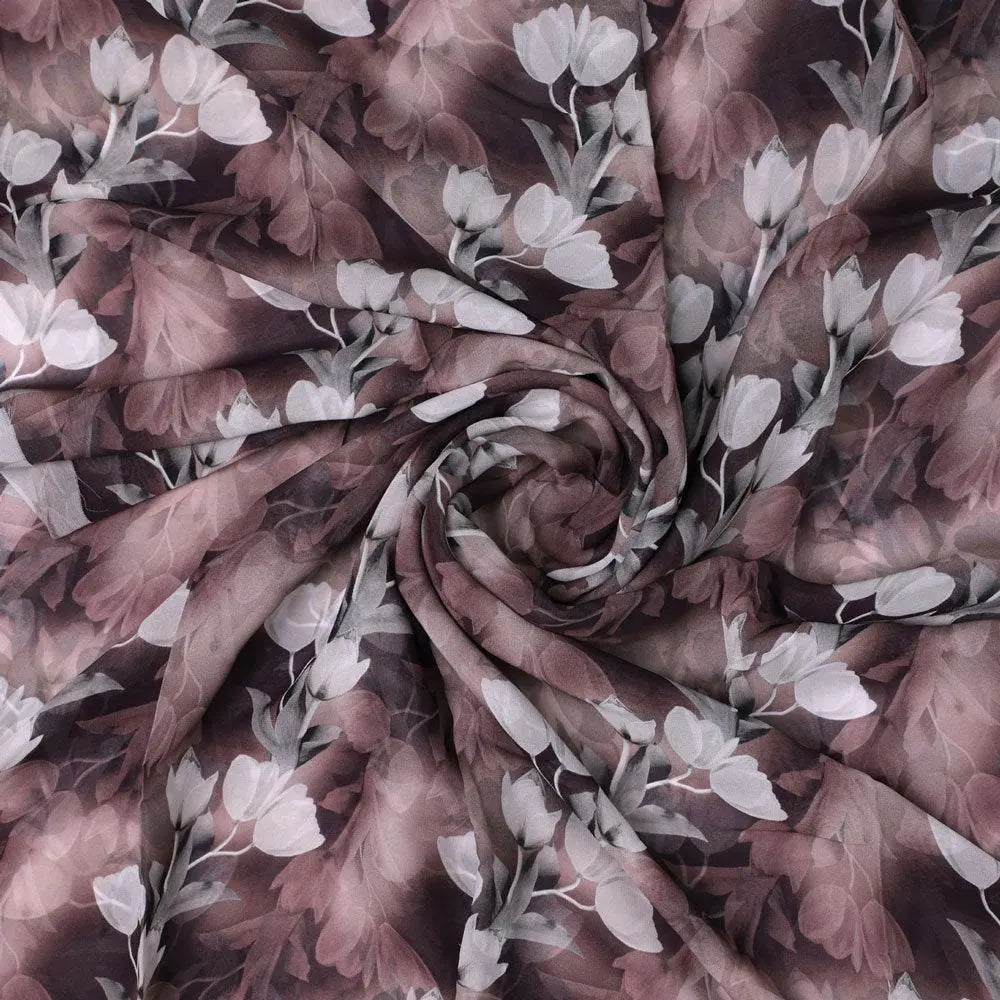 Watercolor Blooming Flower Brown Flower Digital Printed Fabric - Pure Georgette – pg 0 ta08146p3 110 watercolor blooming flower brown flower digital printed fabric pure georgette 1