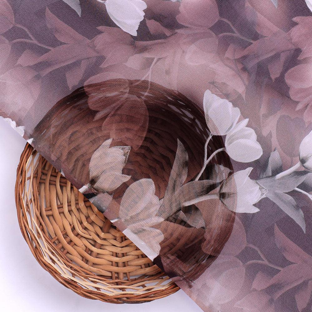 Watercolor Blooming Flower Brown Flower Digital Printed Fabric - Pure Georgette - FAB VOGUE Studio®