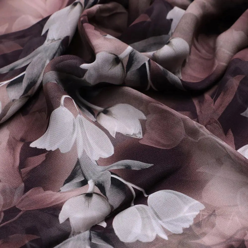 Watercolor Blooming Flower Brown Flower Digital Printed Fabric - Pure Georgette – pg 0 ta08146p3 110 watercolor blooming flower brown flower digital printed fabric pure georgette 3
