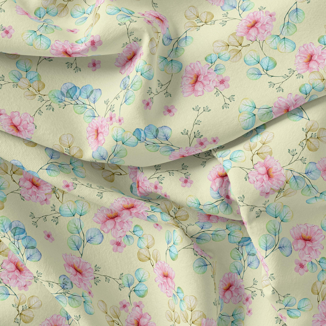 Peony Pink Flower Seamless Pattern Digital Printed Fabric - Pure Georgette - FAB VOGUE Studio®