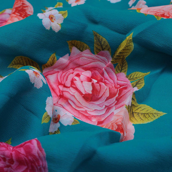 Beautiful Multicolour Anemone Roses Digital Printed Fabric - Pure Georgette - FAB VOGUE Studio®
