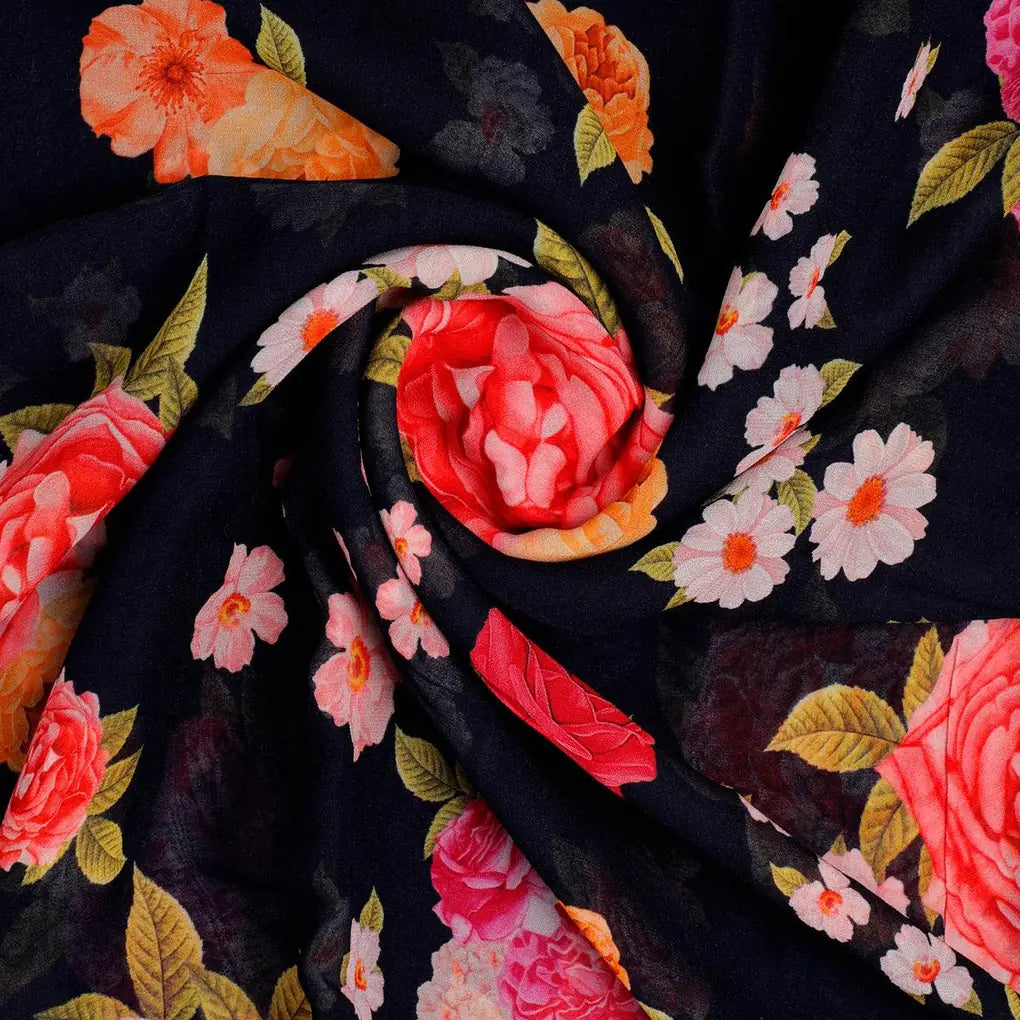 Multicolour Anemone Roses With Digital Printed Fabric - Pure Georgette – pg 0 ta08277p4 110 multicolour anemone roses with digital printed fabric pure georgette 1