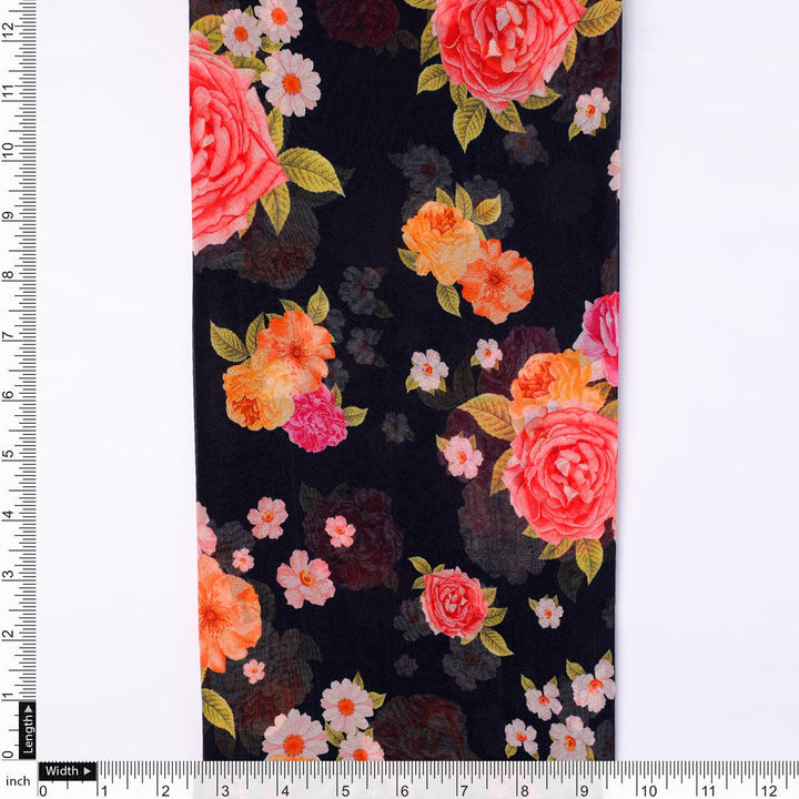 Multicolour Anemone Roses With Digital Printed Fabric - Pure Georgette - FAB VOGUE Studio®