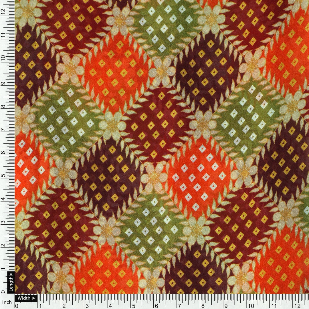 Seamless Honeycomb Repeat Pattern Digital Printed Fabric - Pure Georgette - FAB VOGUE Studio®