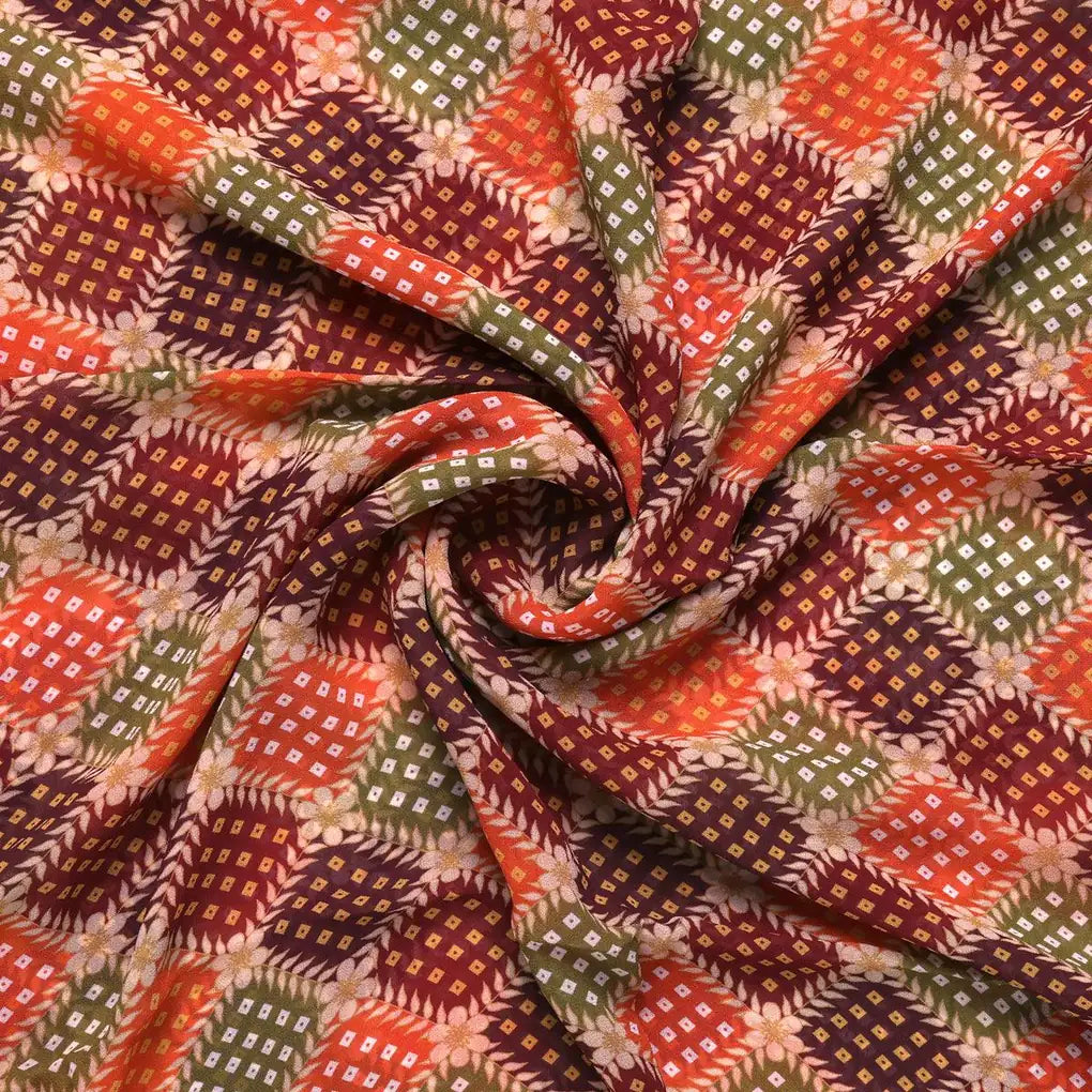 Multicolour With Flower Honeycomb Digital Printed Fabric - Pure Georgette – pg 0 ta08278p4 110 multicolour with flower honeycomb digital printed fabric pure georgette 1