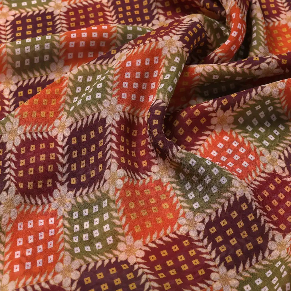 Multicolour With Flower Honeycomb Digital Printed Fabric - Pure Georgette – pg 0 ta08278p4 110 multicolour with flower honeycomb digital printed fabric pure georgette 3