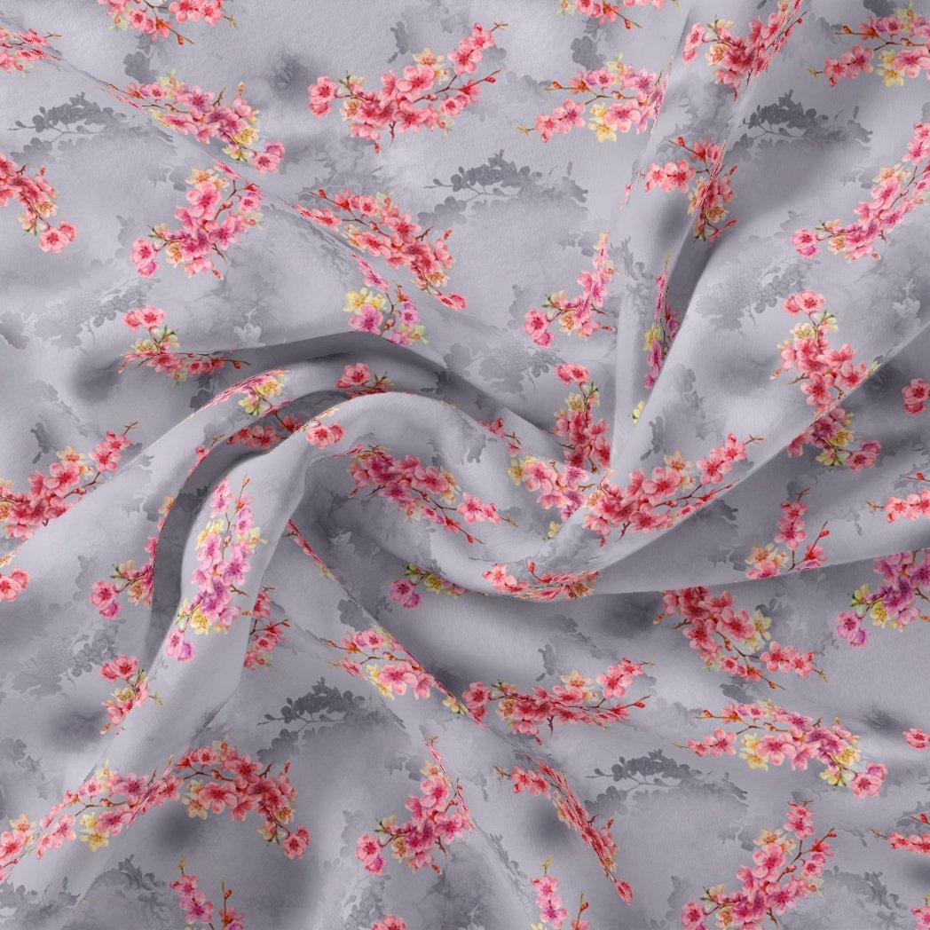 Tiny Pink Violet Floral Flower Digital Printed Fabric - Pure Georgette - FAB VOGUE Studio®