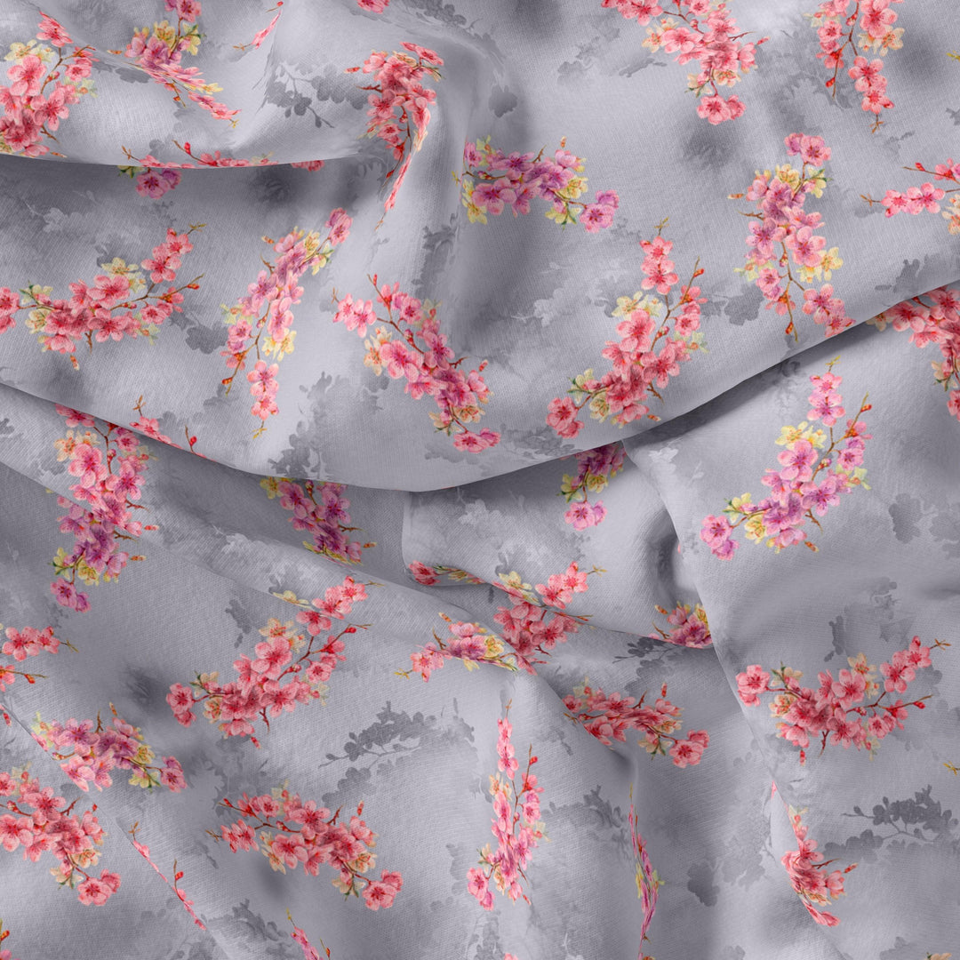 Tiny Pink Violet Floral Flower Digital Printed Fabric - Pure Georgette - FAB VOGUE Studio®