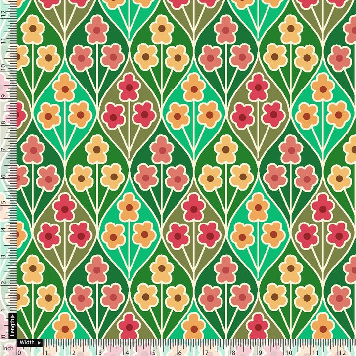 Multicolour Allmandar Flower Ogee Art Digital Printed Fabric - Pure Georgette - FAB VOGUE Studio®