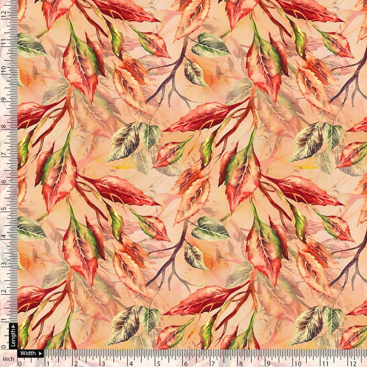 Beautiful Watercolour Gradient Autumnal Leaves Digital Printed Fabric - Pure Georgette - FAB VOGUE Studio®