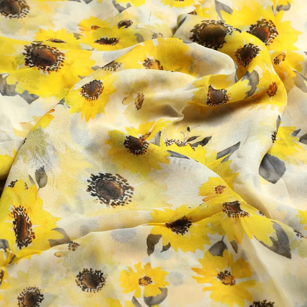 Morden Classic Yellow Sunflower Digital Printed Fabric - Pure Georgette – pg 0 ta08303p 110 morden classic yellow sunflower digital printed fabric pure georgette 3