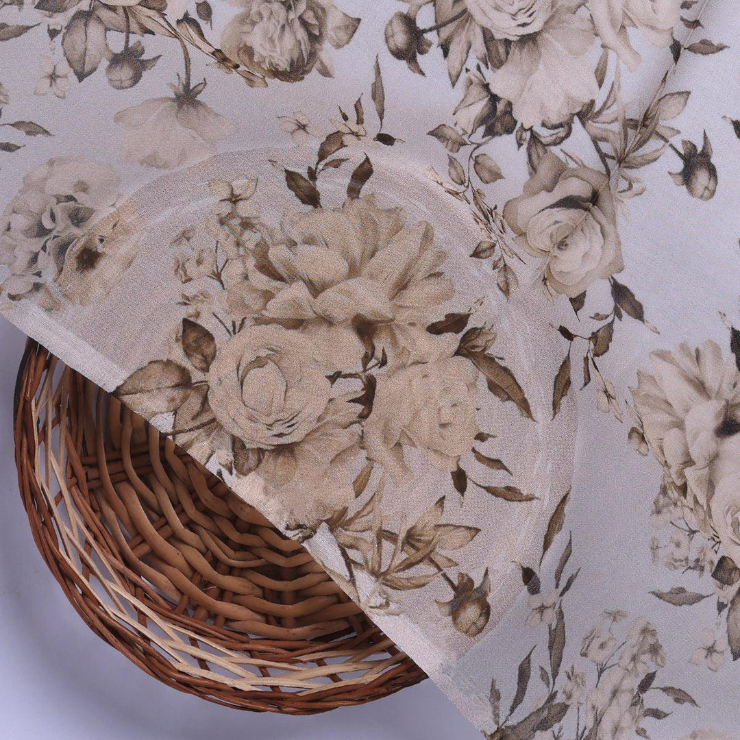 Floral Bright Golden Floral Digital Printed Fabric - Pure Georgette - FAB VOGUE Studio®
