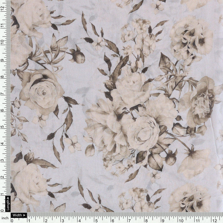 Floral Bright Golden Floral Digital Printed Fabric - Pure Georgette - FAB VOGUE Studio®