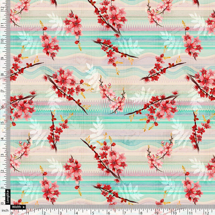Red Spring With Decorative Background Digital Printed Fabric - Pure Georgette - FAB VOGUE Studio®