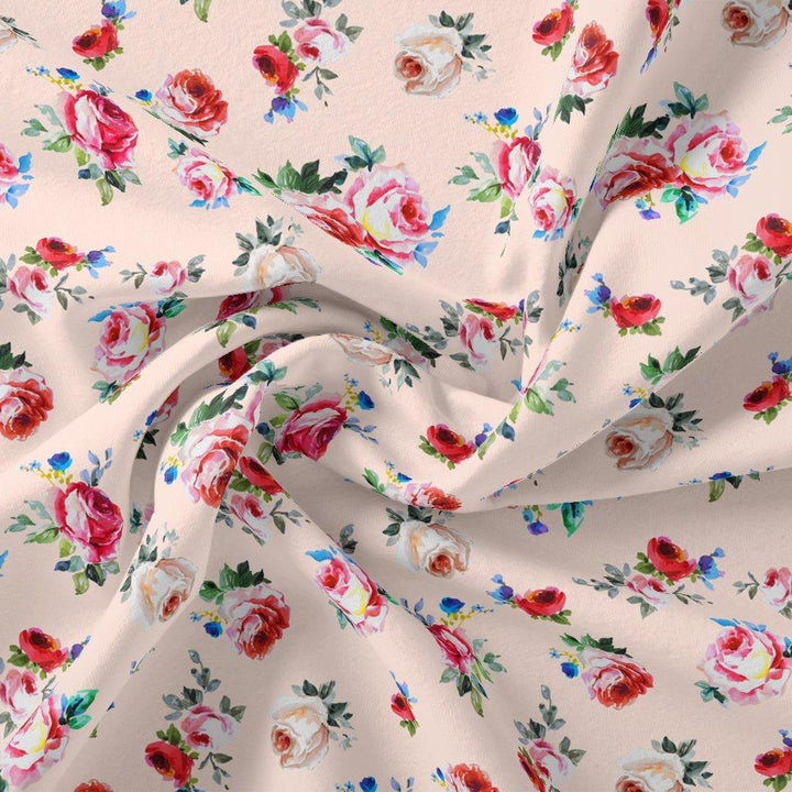 Exotic Blooms Water Color Cream Rose Digital Printed Fabric - Pure Georgette - FAB VOGUE Studio®