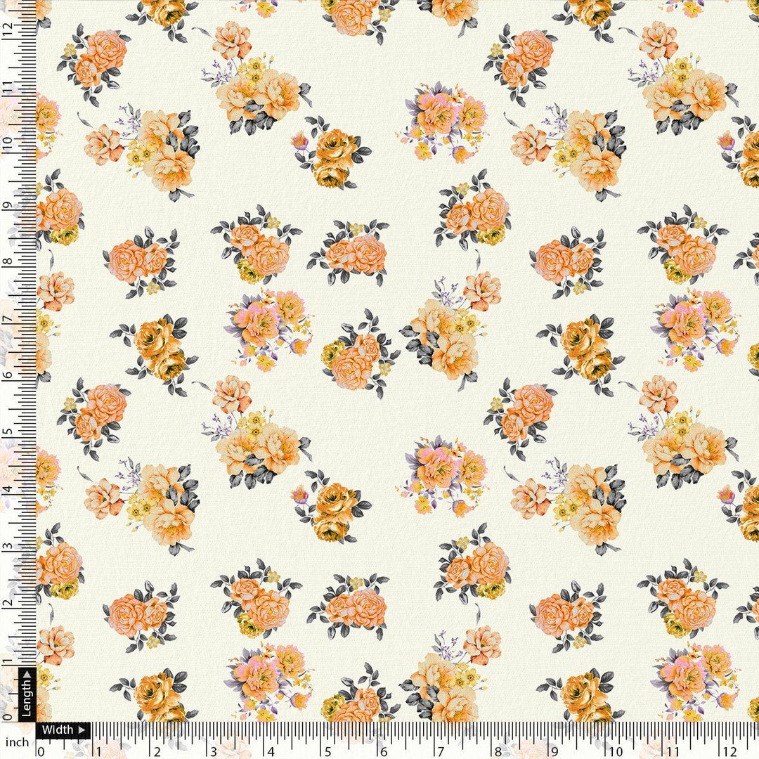 Yellow Lonicera Grey Leafs Digital Printed Fabric - Pure Georgette - FAB VOGUE Studio®