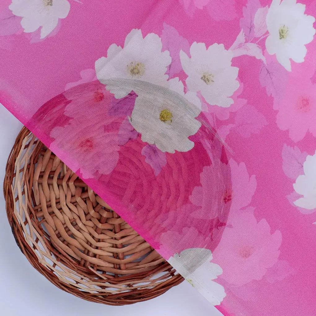 Attractive White Daffodil Flower Digital Printed Fabric - Pure Georgette – pg 0 ta08334p2 110 attractive white daffodil flower digital printed fabric pure georgette 2